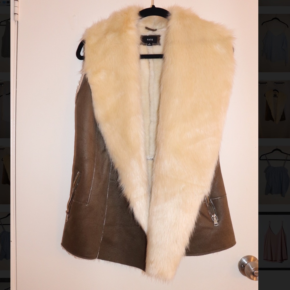 Faux suede dark tan brown fur vest